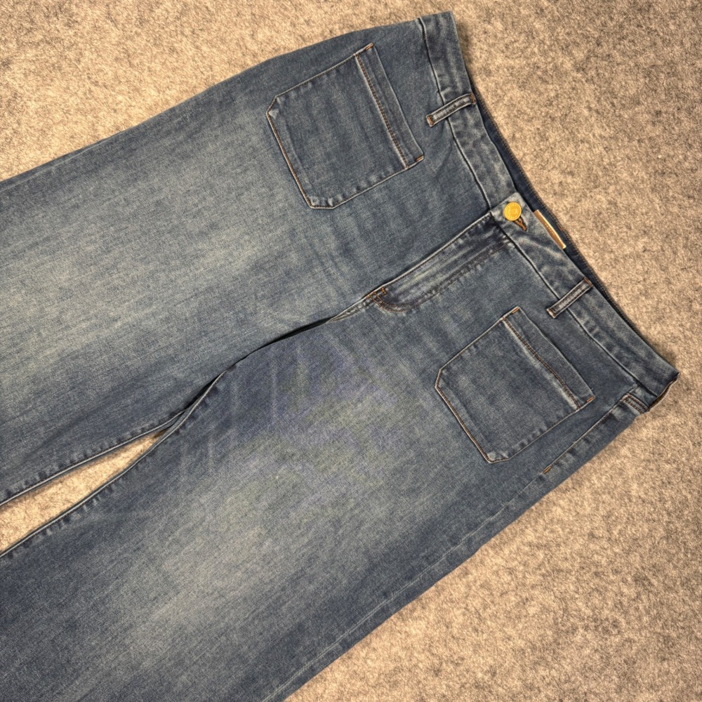 KUT from the Kloth Meg Wide Leg Jeans Blue High Rise Petite 18P Patch Pockets